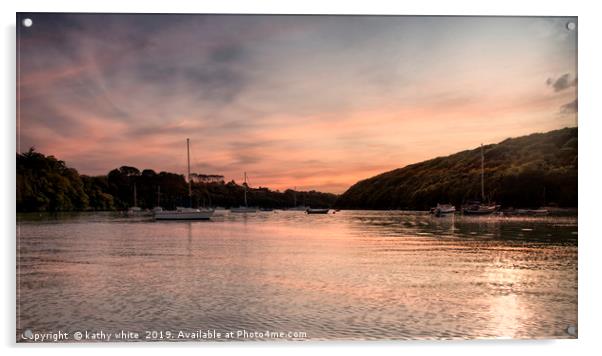 Helford  river Cornwall  at sunset Acrylic by kathy white