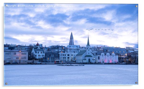 Reykjavik Iceland in the winter with snow Acrylic by kathy white
