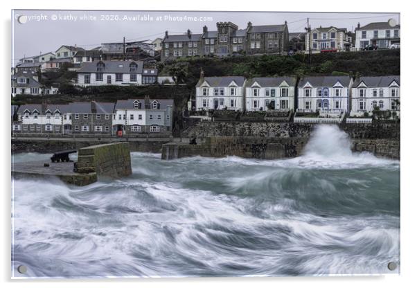  Porthleven Cornwall Stormy weather Acrylic by kathy white