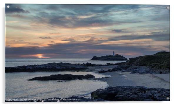 Godrevy Lighthouse Cornwall sunset Acrylic by kathy white