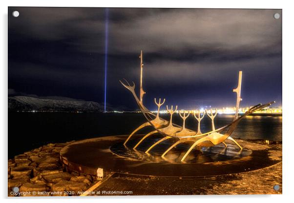 Imagine Peace Tower;with  Sun Voyager,Iceland Acrylic by kathy white