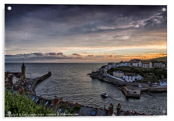  Porthleven Cornwall Sunset,Porthleven harbour Acrylic by kathy white