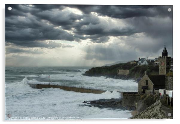  Porthleven Cornwall on a stormy day Acrylic by kathy white