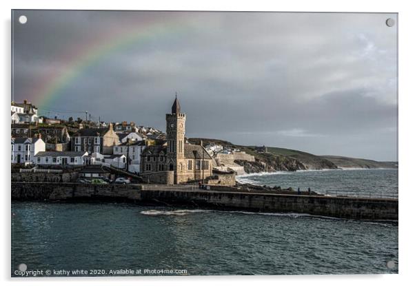rainbow Porthleven Cornwall Acrylic by kathy white