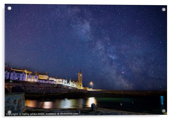 Porthleven harbour with Clock tower, Milky way  Acrylic by kathy white