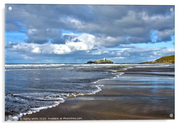 Godrevy beach with lighthouse Acrylic by kathy white