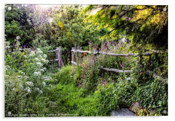 Gweek Cornwall, wildflower, garden fence, Acrylic by kathy white