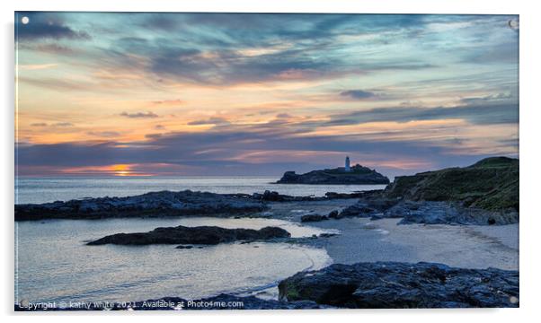 Godrevy ,Lighthouse, Cornwall sunset Acrylic by kathy white