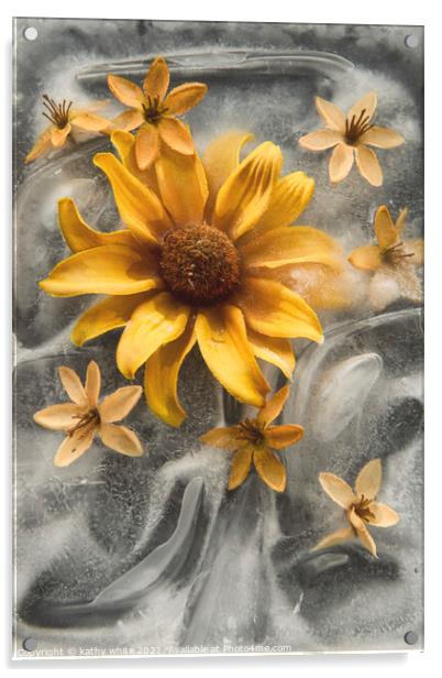Frozen in Time, yellow flowers in ice Acrylic by kathy white