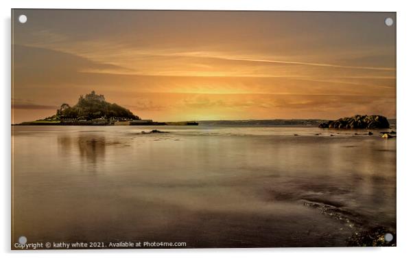 St Michaels, mount Cornwall,  sunset Acrylic by kathy white