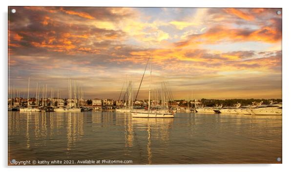 Vodice Croatia sunset at the marina with yachts Acrylic by kathy white