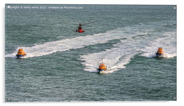 Heroic Rescue at Stormy Seas Acrylic by kathy white