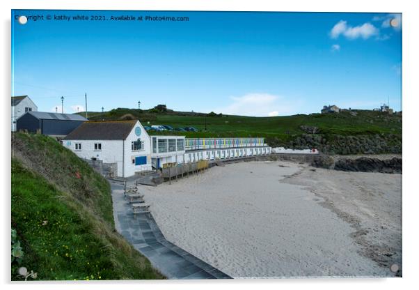 St. Ives, Cornwall,Porthgwidden Beach ,beach huts Acrylic by kathy white