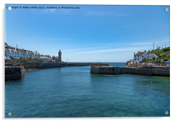 Blue sky at the clock tower Porthleven Acrylic by kathy white