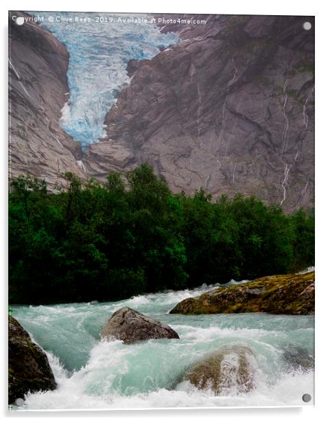 Blue ice water from  the Briksdal Glacier Norway Acrylic by Clive Rees