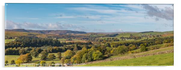 Teesdale Autumn Panorama - Newbiggin to Cronkley Scar Acrylic by Richard Laidler