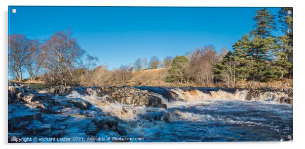 River Tees at Low Force Winter Panorama Acrylic by Richard Laidler