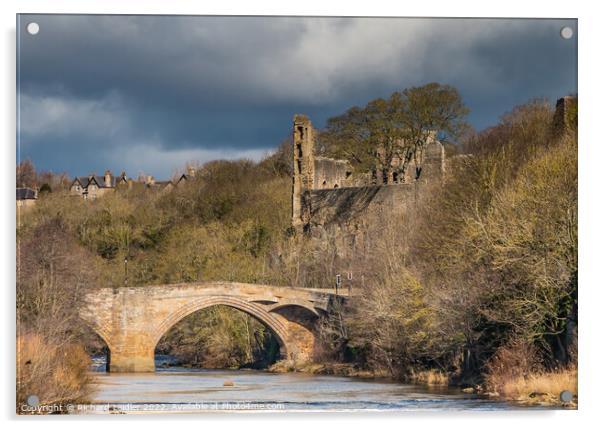 Barnard Castle County Bridge and Castle Ruins in Dramatic Light Acrylic by Richard Laidler