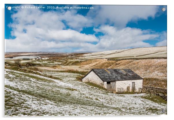 High Beck Head Farm, Upper Teesdale, in Snow Acrylic by Richard Laidler