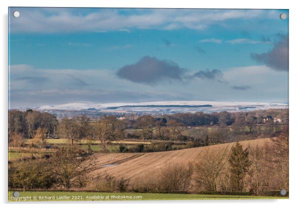 A Snowy Cross Fell from Wycliffe, Teesdale Acrylic by Richard Laidler