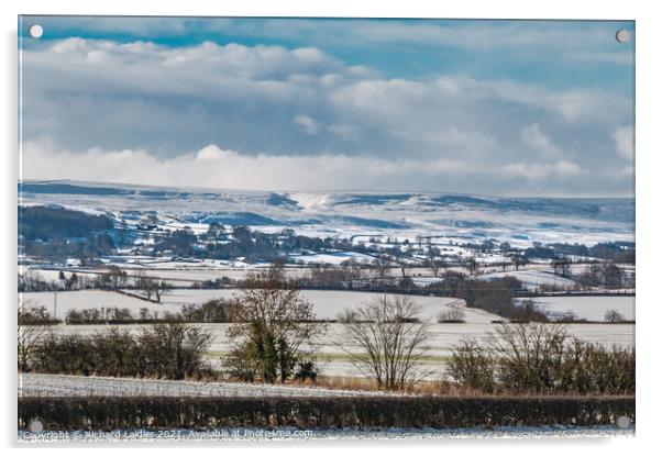 Winter sun on Barningham, Teesdale in the snow Acrylic by Richard Laidler