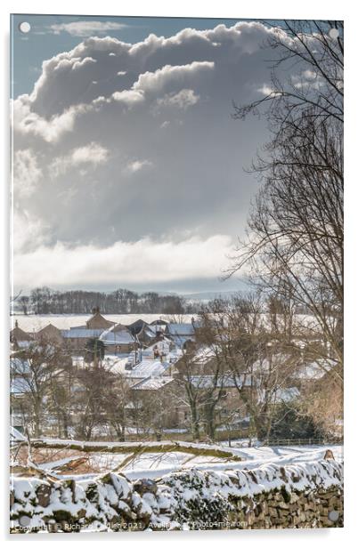 Hutton Magna Village, Teesdale in Snow Acrylic by Richard Laidler