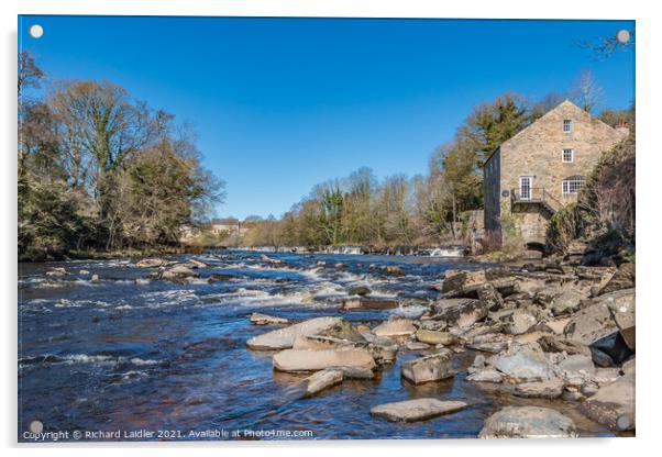 The River Tees and Demesnes Mill, Barnard Castle,  Acrylic by Richard Laidler