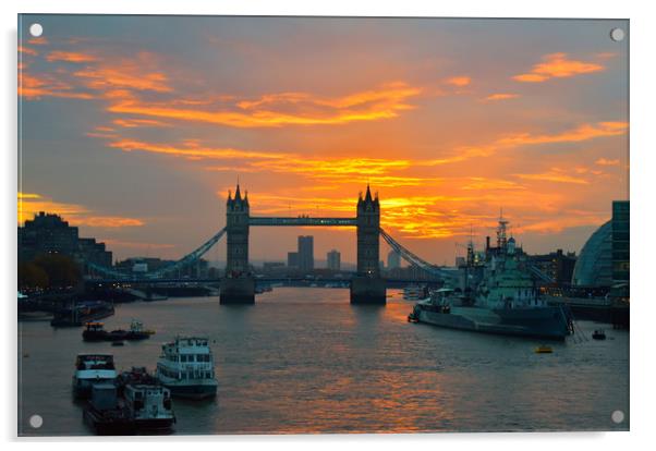 sunrise over londons towerbridge  Acrylic by Emma whipple