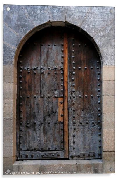 Old weathered wooden door in an old building Acrylic by Lensw0rld 