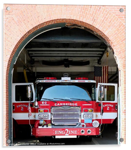 Firetruck with open doors in Boston, MA Acrylic by Lensw0rld 