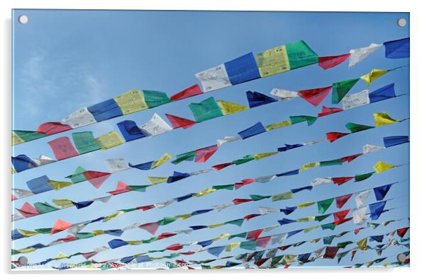 Tibetan prayer flags against the blue sky Acrylic by Lensw0rld 