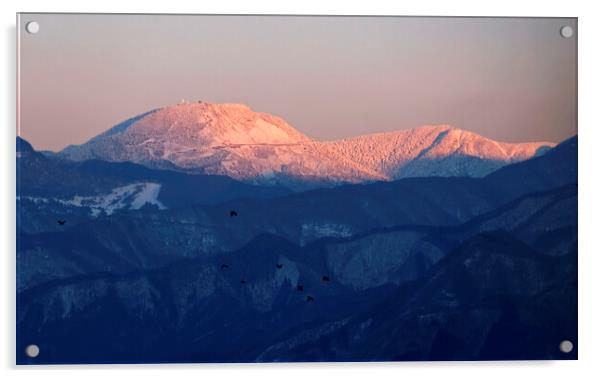 Sunset over the mountains in Nagano, Japan Acrylic by Lensw0rld 