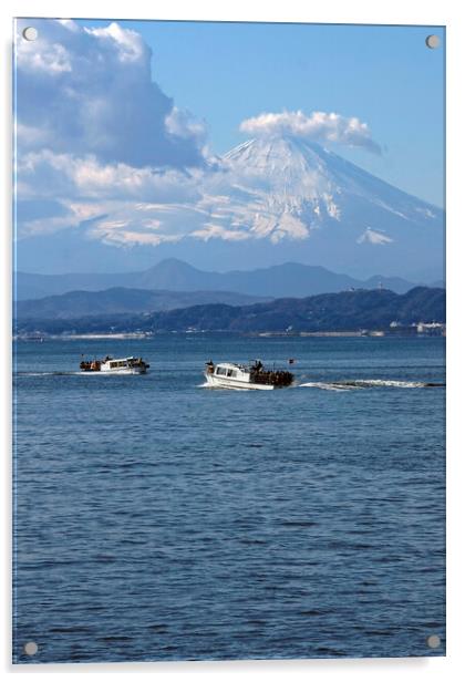 Ferry boats with Mount Fuji in the background Acrylic by Lensw0rld 
