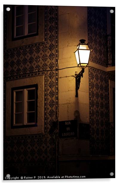 Tiled house and street light in Lisbon Acrylic by Lensw0rld 