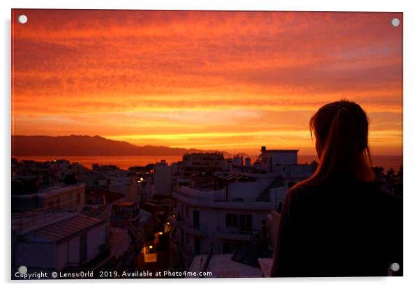 Girl watching the sunset in Heraklion, Crete, Gree Acrylic by Lensw0rld 