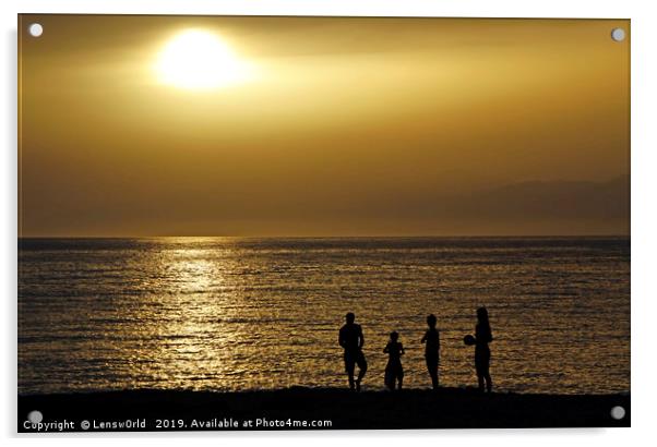 Silhouettes of a family at the beach in Crete duri Acrylic by Lensw0rld 