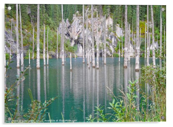 Submerged tree trunks in Lake Kaindy in Kazakhstan Acrylic by Lensw0rld 