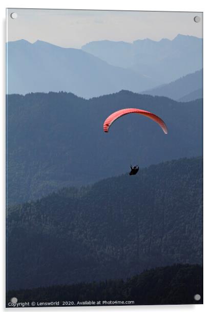 Paraglider in front of a mountain panorama Acrylic by Lensw0rld 