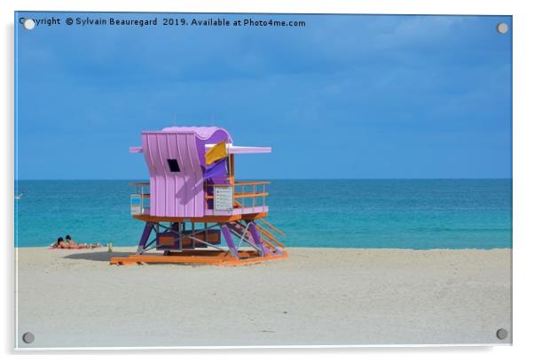 Lifeguard in Miami Beach, horizontal Acrylic by Sylvain Beauregard