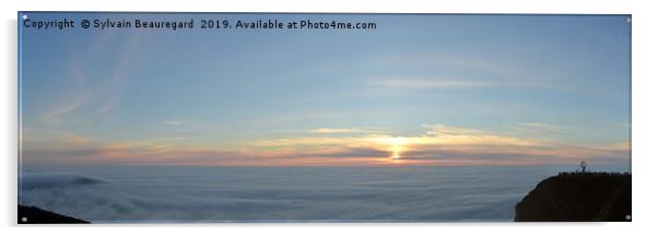 NordKapp panoramic view, with sea fog, 3:1 Acrylic by Sylvain Beauregard