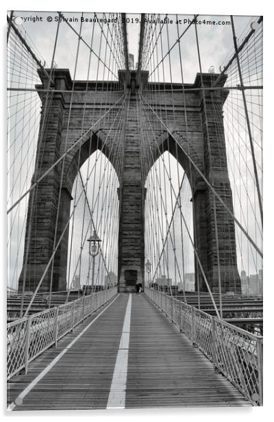 Brooklyn Bridge, bw Acrylic by Sylvain Beauregard