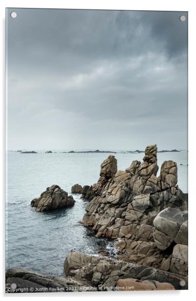 Rocks on the coast of Agnes, Isles of Scilly Acrylic by Justin Foulkes