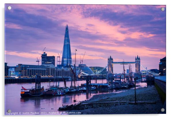 Tower Bridge and the Shard from Wapping Acrylic by Justin Foulkes