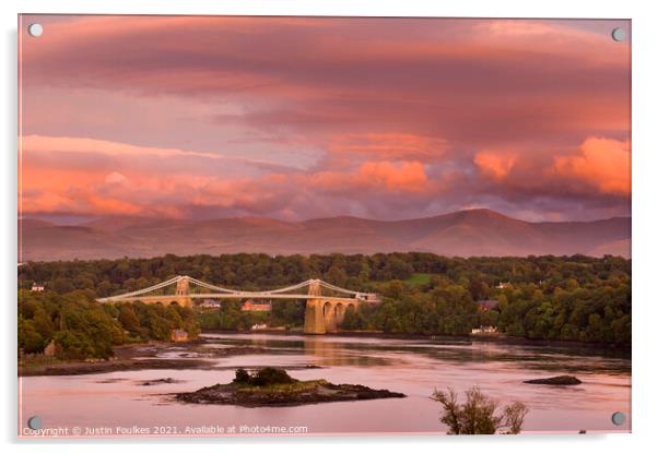 The Menai bridge, Anglesey, North Wales Acrylic by Justin Foulkes