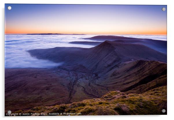 Dawn over Cribyn, from Pen y Fan. Brecon Beacons,  Acrylic by Justin Foulkes