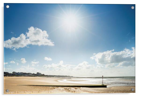Blue skies over the beach at Margate, Kent.  Acrylic by Justin Foulkes