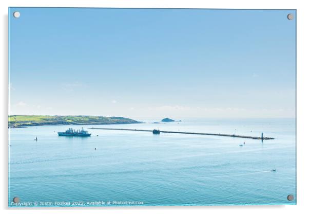 Plymouth Sound and the Breakwater Acrylic by Justin Foulkes