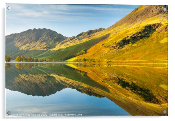 Buttermere reflections, Lake District Acrylic by Justin Foulkes