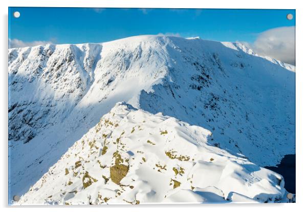 Striding Edge in winter, Helvellyn, Lake District Acrylic by Justin Foulkes
