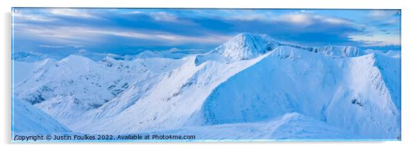 Winter panorama of Ben Nevis from Aonach Mor, Scot Acrylic by Justin Foulkes